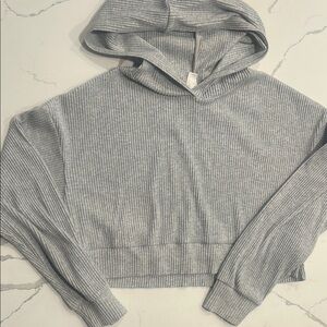 Alo Muse Hoodie Grey Ribbed Crop Hoodie